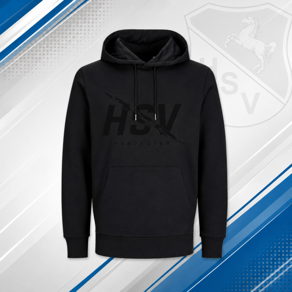 Schwarzer Hardegser SV Hoodie, Vorderansicht mit schwarzem HSV Hardegsen Aufdruck